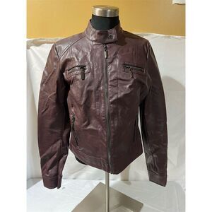 Jou Jou Women's Brown Faux-Fur-Lined Moto Jacket Size M